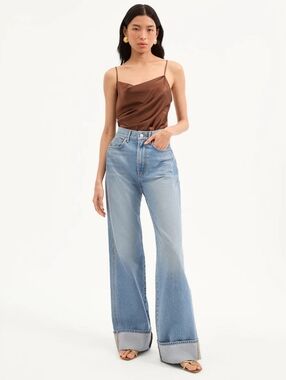 Veronica Beard Taylor Cuffed Wide Leg Jeans Bright Nova 26